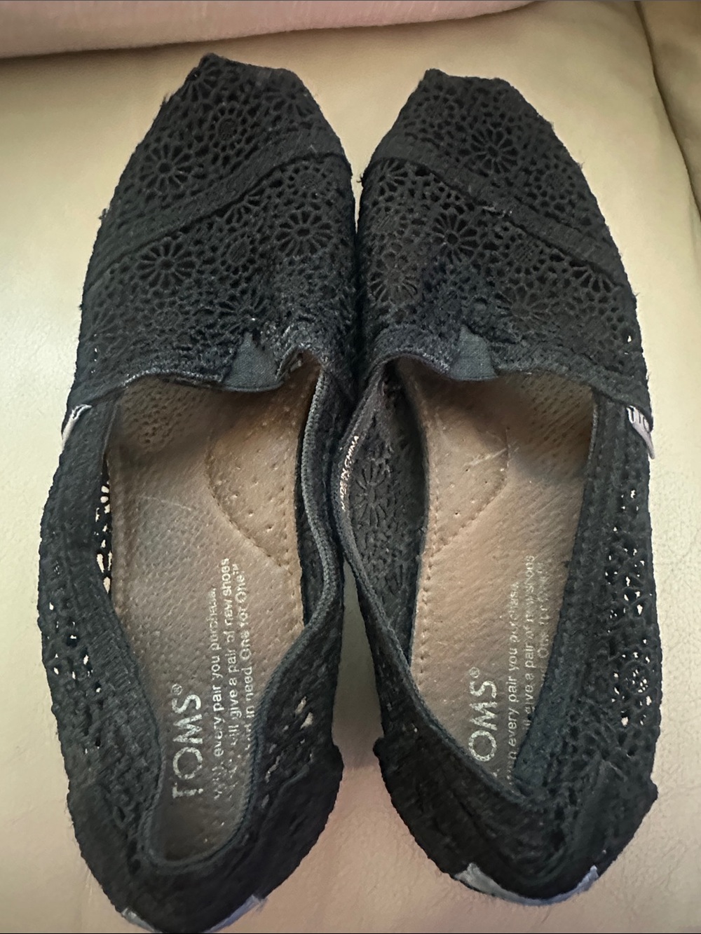 Toms Black Crochet Alpargata Slip-On Moccasins